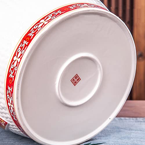 Food Dispenser Retro Ceramic Rice Bucket Cereal Storage Container Chinese Porcelain Grain Dispenser Suitable for Flour, Sugar, Coffee, Rice, Nuts, Snacks, Pet Food, Tea (Size : 12.5kg/27.5lbs)