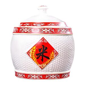 food dispenser retro ceramic rice bucket cereal storage container chinese porcelain grain dispenser suitable for flour, sugar, coffee, rice, nuts, snacks, pet food, tea (size : 12.5kg/27.5lbs)
