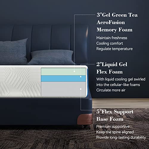 Twin Size Mattress, Made in USA, 10 Inch Green Tea Memory Foam Mattress, Bed in a Box, CertiPUR-US Certified, Medium Firm