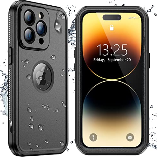 SPIDERCASE for iPhone 14 Pro Case, Waterproof Built-in 【9H Tempered Glass】 Screen & Camera Lens Protector 【12FT Military Shockproof】 IP68 Water Resistance 【Full-Body Heavy Duty】 Rugged Case, Black