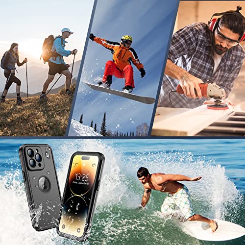 SPIDERCASE for iPhone 14 Pro Case, Waterproof Built-in 【9H Tempered Glass】 Screen & Camera Lens Protector 【12FT Military Shockproof】 IP68 Water Resistance 【Full-Body Heavy Duty】 Rugged Case, Black