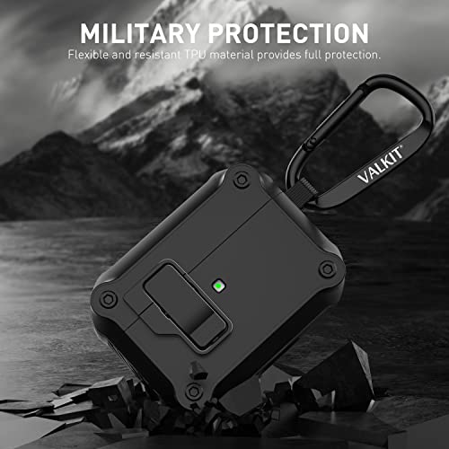 Valkit Compatible Airpods Pro Case Cover with Lock, Military Rugged Shockproof AirPod Pro Case for Men Women Hard Shell iPod Protective Skin with Keychain for Air Pod Pro Charging Case, Black