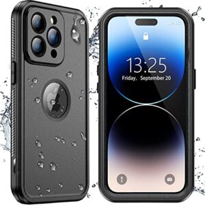 spidercase for iphone 14 pro max case, waterproof built-in【9h tempered glass】 screen & camera lens protector【12ft military shockproof】 ip68 water resistance full-body heavy duty rugged case, black