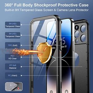 SPIDERCASE for iPhone 14 Pro Max Case, Waterproof Built-in【9H Tempered Glass】 Screen & Camera Lens Protector【12FT Military Shockproof】 IP68 Water Resistance Full-Body Heavy Duty Rugged Case, Black