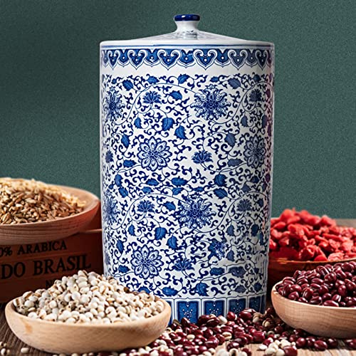 TUU Chinese Rice Dispenser Ceramic Large Capacity Sealed Cereal Storage Container with Lid Grain Dispenser Suitable for Kitchen Soybean, Corn, Flour, Sugar, Rice, Nuts, Snacks, Pet Food 22/44Lbs