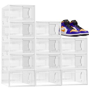 clear shoe boxes stackable shoe storage boxes with lids,12 pack shoe boxes clear plastic stackable shoe organizers for closet(m)