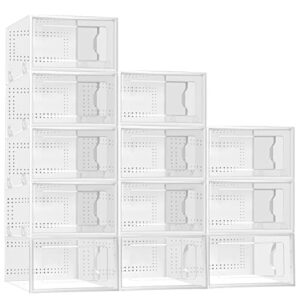 Clear Shoe Boxes Stackable Shoe Storage Boxes with Lids,12 Pack Shoe Boxes Clear Plastic Stackable Shoe Organizers For Closet(M)