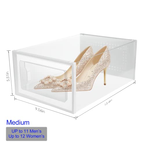 Clear Shoe Boxes Stackable Shoe Storage Boxes with Lids,12 Pack Shoe Boxes Clear Plastic Stackable Shoe Organizers For Closet(M)