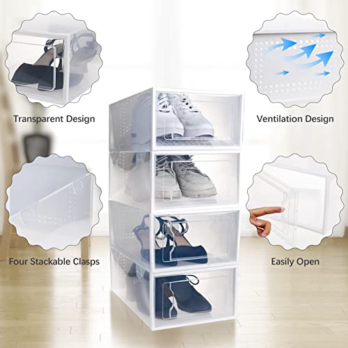 Clear Shoe Boxes Stackable Shoe Storage Boxes with Lids,12 Pack Shoe Boxes Clear Plastic Stackable Shoe Organizers For Closet(M)