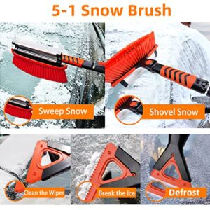 ZYZKPDS 43" Ice Scraper and Extendable Snow Brush for Car Windshield with Foam Grip 2022 New 5 in 1 Sturdy 360° Pivoting Snow Removal Tool for Car SUV Truck