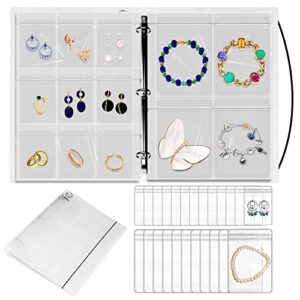 17Dec Extra Large Transparent Jewelry Storage Book Box with 300 Slots,Clear Travel Earring Jewelry Organizer Binder with Pocket,50 Plastic PVC Bag for Ring,Necklace,Bracelets,Stud