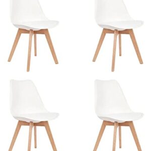 +gardenlife | Tulip Nordic Chair Design Armless Dining Plastic Chair | Set of 4 | White