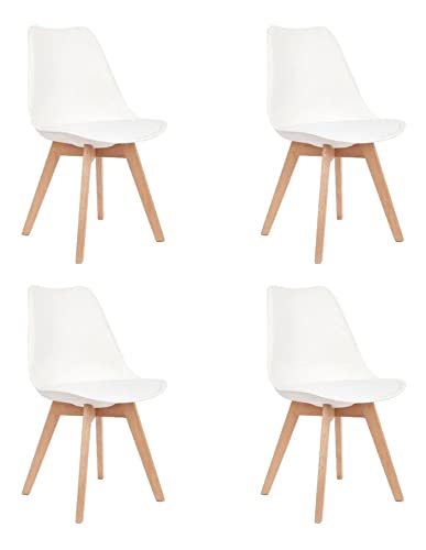 +gardenlife | Tulip Nordic Chair Design Armless Dining Plastic Chair | Set of 4 | White