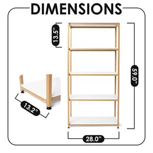 M&P Materials Gold Bookshelf - Gold Shelves, 5-Tier Modern Bookshelf, Elegant Storage Display Shelves for Home Furniture, Gold Sturdy Metal Frame, Vintage Industrial Style