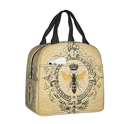 srufqsi Vintage Bee Lunch Bag Insulated Water-Resistant Tote Bag Reusable Lunch Box For Picnic Travel