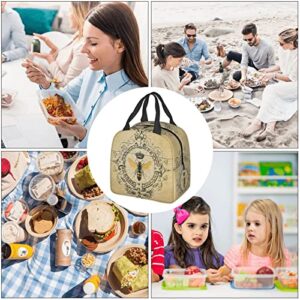 srufqsi Vintage Bee Lunch Bag Insulated Water-Resistant Tote Bag Reusable Lunch Box For Picnic Travel