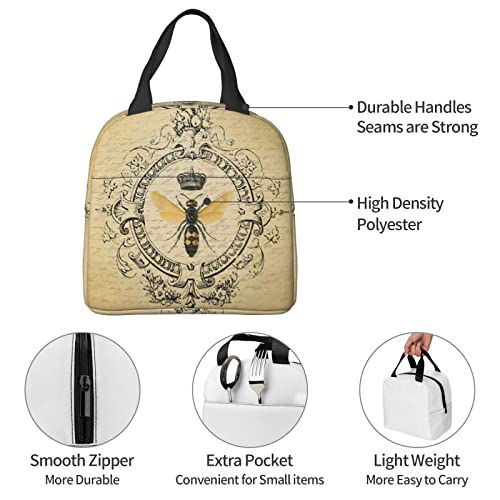 srufqsi Vintage Bee Lunch Bag Insulated Water-Resistant Tote Bag Reusable Lunch Box For Picnic Travel