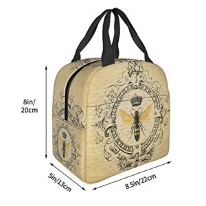 srufqsi Vintage Bee Lunch Bag Insulated Water-Resistant Tote Bag Reusable Lunch Box For Picnic Travel