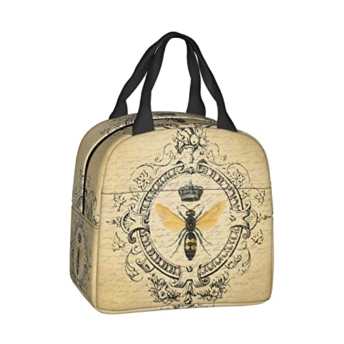 srufqsi Vintage Bee Lunch Bag Insulated Water-Resistant Tote Bag Reusable Lunch Box For Picnic Travel