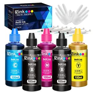 e-z ink (tm refill ink 5x100ml for can 250 251 270 271 280 281 225 226 1200 2200 pg210 pg245 cl246 pg240 cl241 refillable ink bottle compatible with can printer (black, cyan, magenta, yellow)
