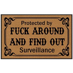 binhang indoor floor mats for home entrance, funny doormats for front door protected by fuck around and find out surveillance rubber backing protect the floor 30x18 inch