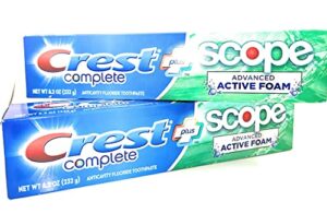crest complete toothpaste plus scope advanced active foam, striped, 8.2 oz (2pack)