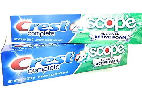 Crest Complete Toothpaste Plus Scope Advanced Active Foam, Striped, 8.2 oz (2Pack)