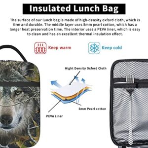 srufqsi Portable Lunch Bag, Forest Camouflage Wolf Insulated Lunch Tote With Side Pocket, Reusable Lunchboxes for Travel Picnic Work Outdoor