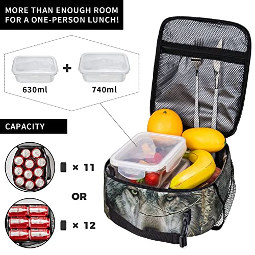 srufqsi Portable Lunch Bag, Forest Camouflage Wolf Insulated Lunch Tote With Side Pocket, Reusable Lunchboxes for Travel Picnic Work Outdoor