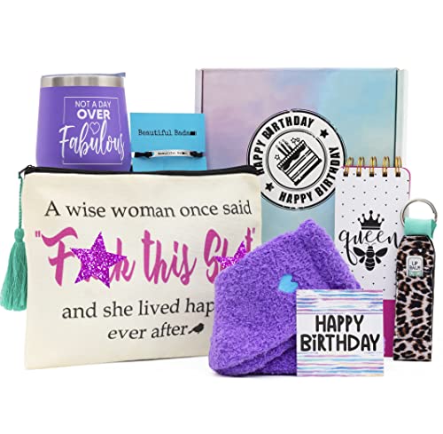 Laberri Birthday Gift for Women Funny Best Friends Sisters Coworkers 40th 50th 60th Bday Fabulous Wine Tumbler Basket Set for Her