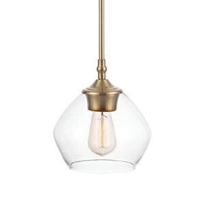 Globe Electric 65691 Harrow 1-Light Pendant Lighting, Matte Brass, Clear Glass Shade, Bulb Not Included