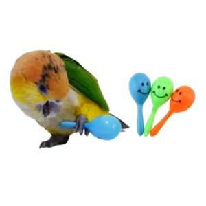 3pcs- colourful mini ball sand hammer parrot rattle shaker musical sound toy intelligent sand hammer toys for parakeets canaries cockatiels conure lovebirds(random color)