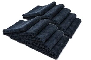 [elite] edgeless two-pile microfiber detailing towel (16"x16") black - 10 pack | all-purpose detail rag | high-pile, low-pile | wheel towel
