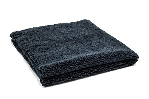 [Elite] Edgeless Two-Pile Microfiber Detailing Towel (16"x16") Black - 10 Pack | All-Purpose Detail Rag | High-Pile, Low-Pile | Wheel Towel