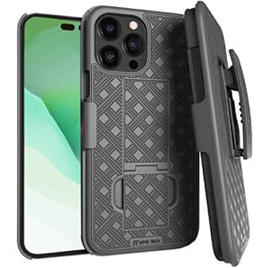rome tech holster case with belt clip for apple iphone 14 pro 6.1" (2022) - slim heavy duty shell holster combo - rugged phone cover with kickstand compatible with iphone 14 pro - black