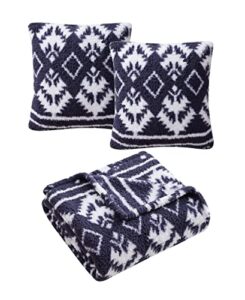 morgan home holiday prints 3 pack decorative pillows & throw - navy fair isle