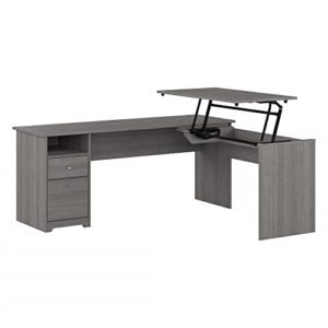 bush furniture l shaped desk with drawers and lift-n-lock | cabot collection sit to stand corner table with storage, 72w, modern gray