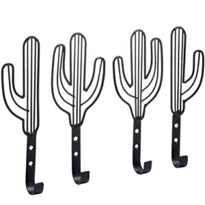 mygift wall mounted decorative black metal entryway coat hooks saguaro cactus shaped hanging novelty hooks, southwest style home decor, set of 4
