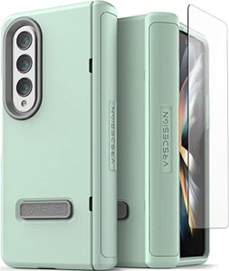 vrs design terra guard modern for galaxy z fold 4 5g (2022), premium modern neat style [anti scratch hinge protection] case with tempered glass screen protector (mint)