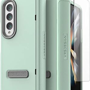 VRS DESIGN Terra Guard Modern for Galaxy Z Fold 4 5G (2022), Premium Modern Neat Style [Anti Scratch Hinge Protection] Case with Tempered Glass Screen Protector (Mint)