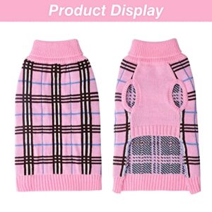 DILLYBUD Small Dog Sweaters, Dog Clothes Turtleneck Plaid Knitwear Pet Sweater Pullover for Puppy Doggie Cat Girls or Boys, Dog Apparel Coat for Fall Winter Cold Weather Indoor or Outdoor Size S,XS,M