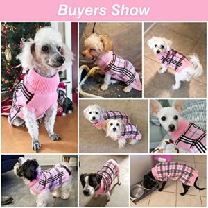 DILLYBUD Small Dog Sweaters, Dog Clothes Turtleneck Plaid Knitwear Pet Sweater Pullover for Puppy Doggie Cat Girls or Boys, Dog Apparel Coat for Fall Winter Cold Weather Indoor or Outdoor Size S,XS,M