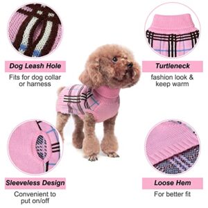 DILLYBUD Small Dog Sweaters, Dog Clothes Turtleneck Plaid Knitwear Pet Sweater Pullover for Puppy Doggie Cat Girls or Boys, Dog Apparel Coat for Fall Winter Cold Weather Indoor or Outdoor Size S,XS,M