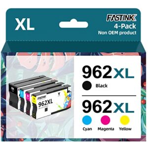 fastink 962xl ink cartridges combo pack remanufactured hp 962 xl work for hp 9015e 9015 9010 9018 9018e 9020 9012 9016 9013 9014 9022 9023 series printer, 4 pack
