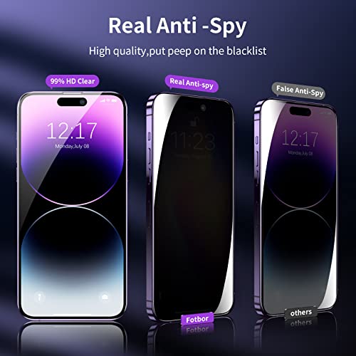 Fotbor Privacy Screen Protector, [2 Pack] Anti Spy Private Full Coverage, Shockproof Anti-Scratch 9H Tempered Glass for iPhone 14 Pro 6.1 Inch