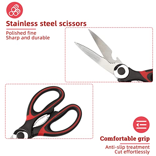 defutay Kitchen Shears with Protective Sheath - Heavy Duty Kitchen Scissors Meat Scissors Stainless Steel Multipurpose Utility Scissors - Food Scissors for Chicken, Poultry, Fish, Herbs (Black Red)