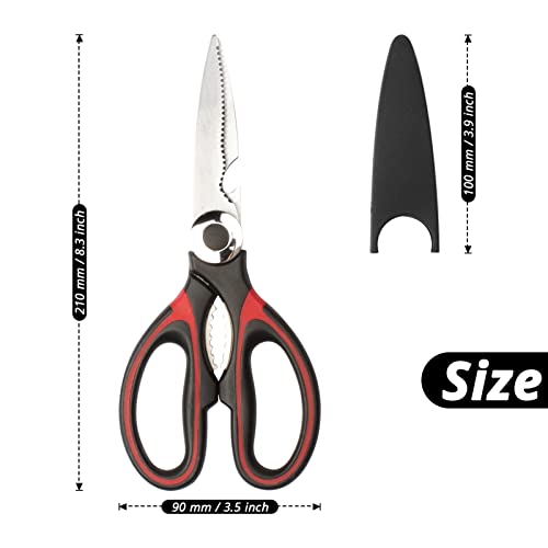 defutay Kitchen Shears with Protective Sheath - Heavy Duty Kitchen Scissors Meat Scissors Stainless Steel Multipurpose Utility Scissors - Food Scissors for Chicken, Poultry, Fish, Herbs (Black Red)