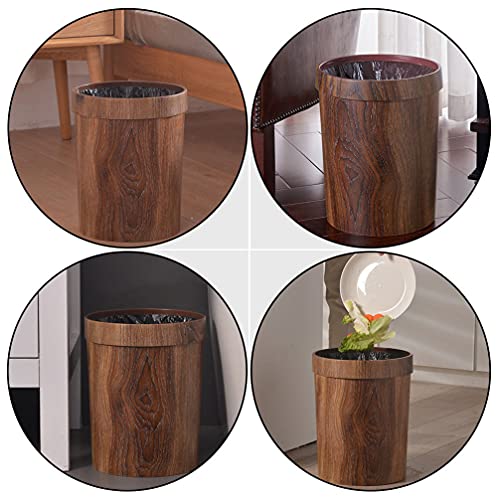 Tofficu Bathroom Vintage Trash Can Retro Waste Bin Wood Pattern Garbage Container Large Wastebaskets Decorative Rubbish Bin for Bedroom Home Office Living Room Car Decor Car Decor