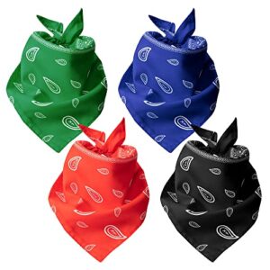 cholo gangsta dog bandanas, 4 packs western cowboy reversible kerchief triangle scarf bibs washable adjustable pet accessories gift for small medium large puppy dog cat boy girl, black/blue/green/red