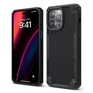 elago armor iphone 14 pro max 6.7" case - military grade drop protection, heavy-duty carbon fiber texture, shockproof bumper (black)